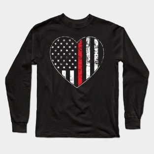 Thin Red Line Distressed American Flag Heart Long Sleeve T-Shirt